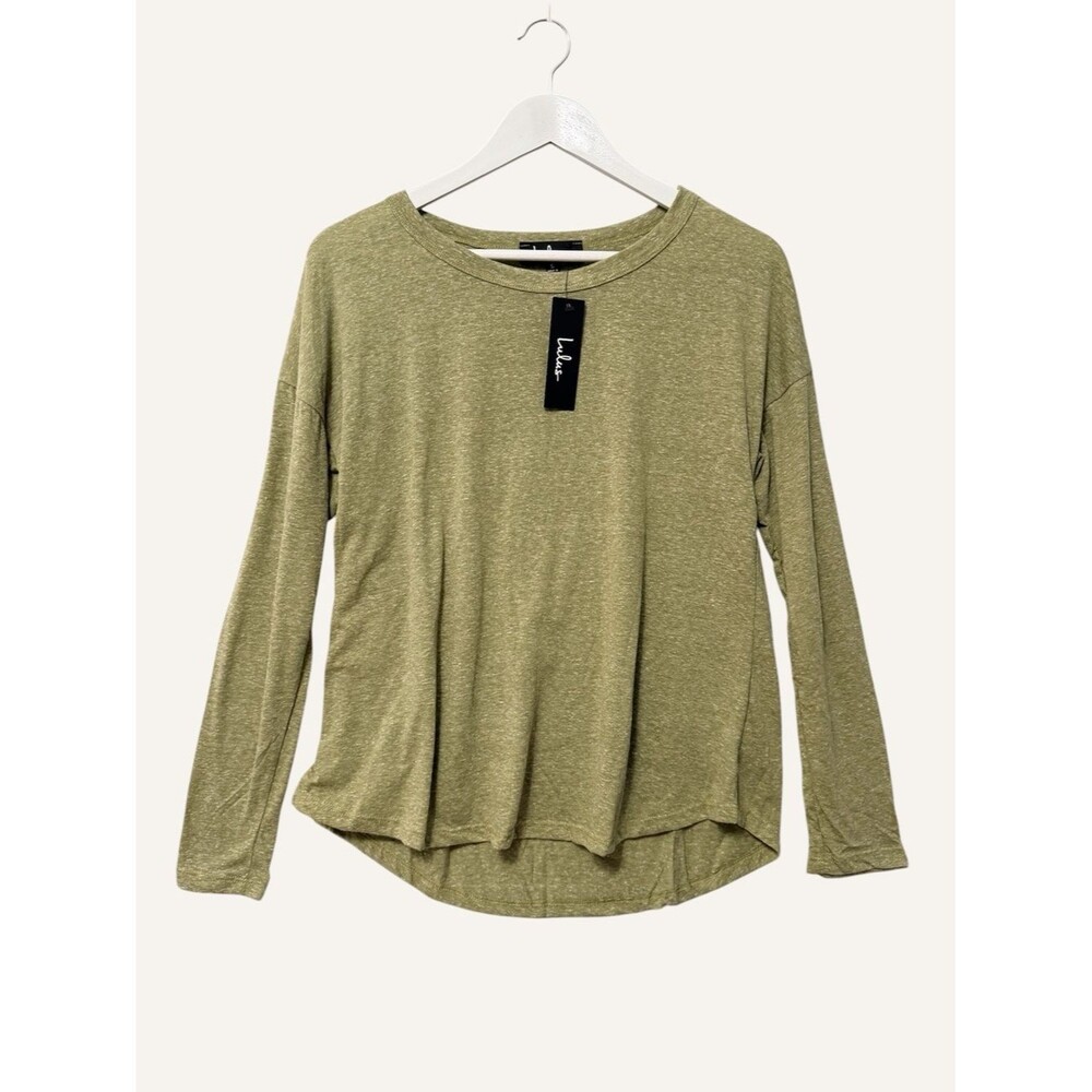 Lulus Long Sleeve Scoop Neck Top NWT Small Olive Green Space Dye Boxy Oversized